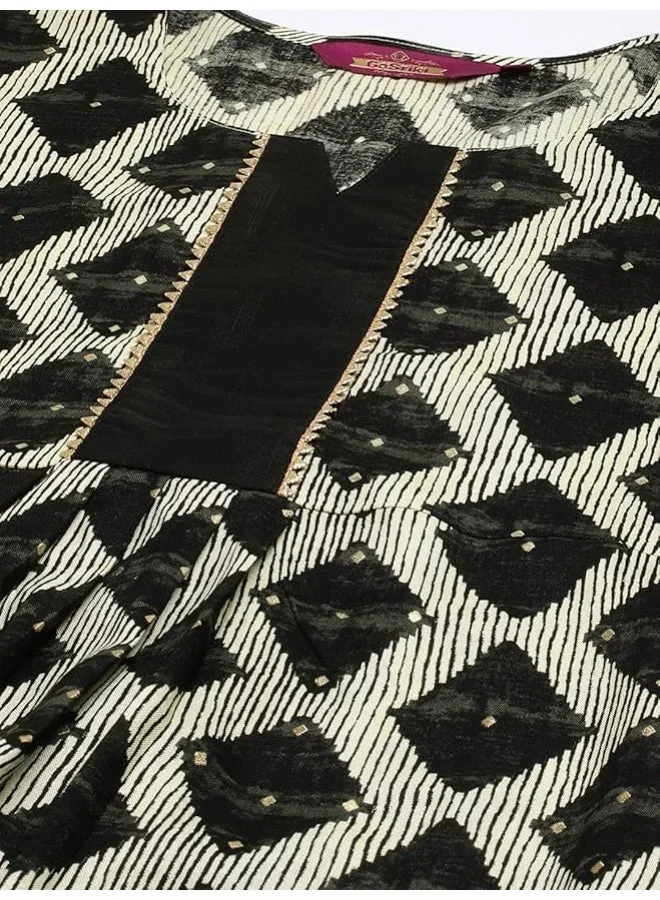 GoSriKi  GoSriKi Women's Cotton Blend Chex Printed Straight Kurta with Pant (Chix Black-GS_XL_Black_X-Large) for Women | Best Price UAE