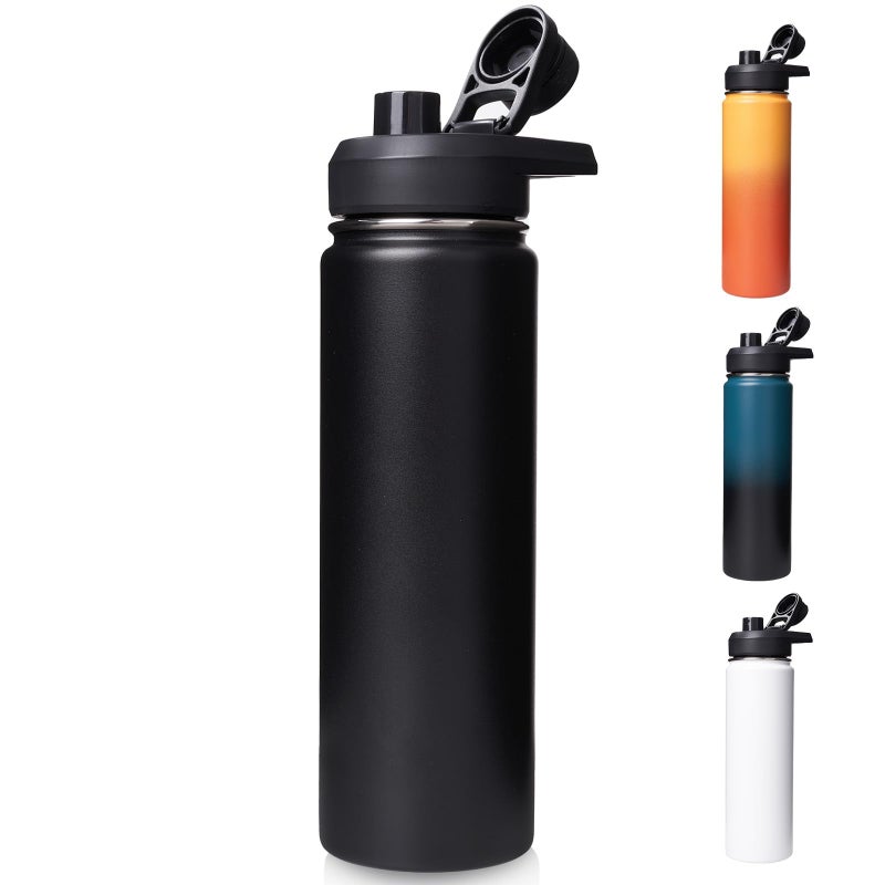 Fijinhom 24 oz Insulated Water Bottle with Handle 304 Stainless Steel Water Bottles with Wide Mouth Double Wall Vacuum Sports Water Bottle BPA Free Keep Cold and Hot Black