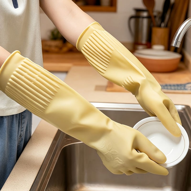 3 Pairs Cleaning Gloves Size S with 2 Sponges Long Thick Kitchen Dishwashing Bathroom Car Aquarium Cleaning - Image 4