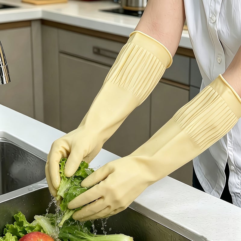 3 Pairs Cleaning Gloves Size S with 2 Sponges Long Thick Kitchen Dishwashing Bathroom Car Aquarium Cleaning - Image 3