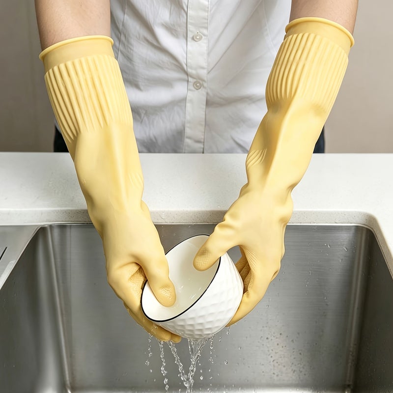 3 Pairs Cleaning Gloves Size S with 2 Sponges Long Thick Kitchen Dishwashing Bathroom Car Aquarium Cleaning - Image 1