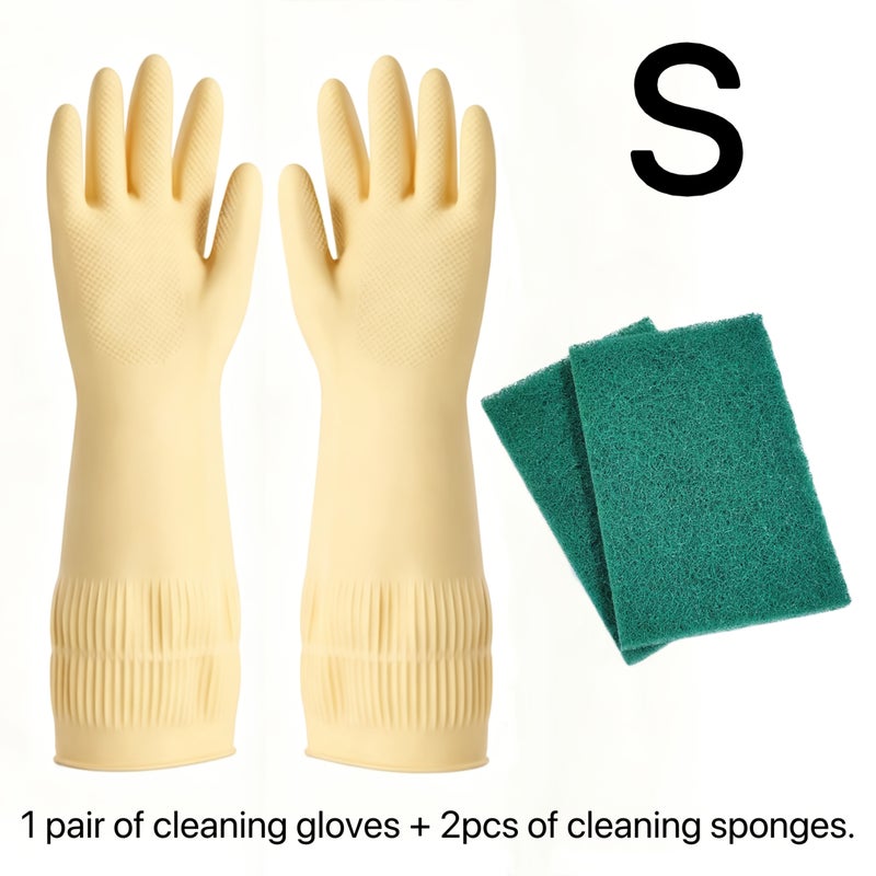 3 Pairs Cleaning Gloves Size S with 2 Sponges Long Thick Kitchen Dishwashing Bathroom Car Aquarium Cleaning - Image 2