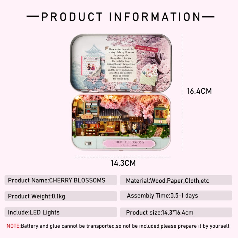 CUTEROOM Box Theatre Miniature Kit, Diy Miniature House Kit with Furniture Mini Dolls House Kit for Teens Adult Birthday Gift (Cherry Blossoms) - Image 2