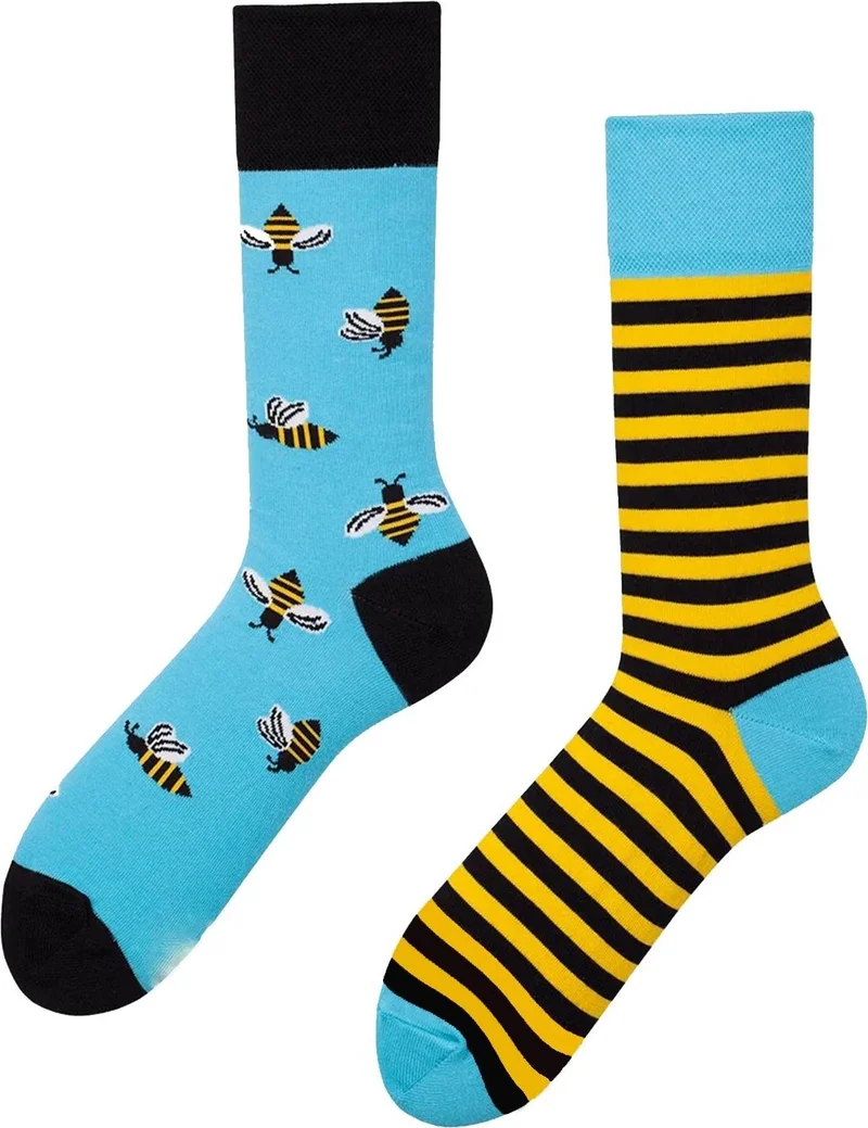 Carnaval Socks Left and Right Striped Bee Patterned Colorful Socks