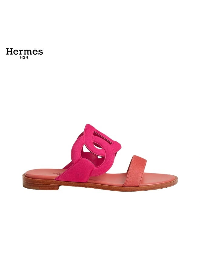 Hermes H24 صندل هيرميس H24 Lagune من جلد الغزال وجلد الماعز، مفتوح من الأمام، بدون أربطة، بكعب 1 سم للنساء، باللون الوردي الكرزي والكستنائي - Image 2
