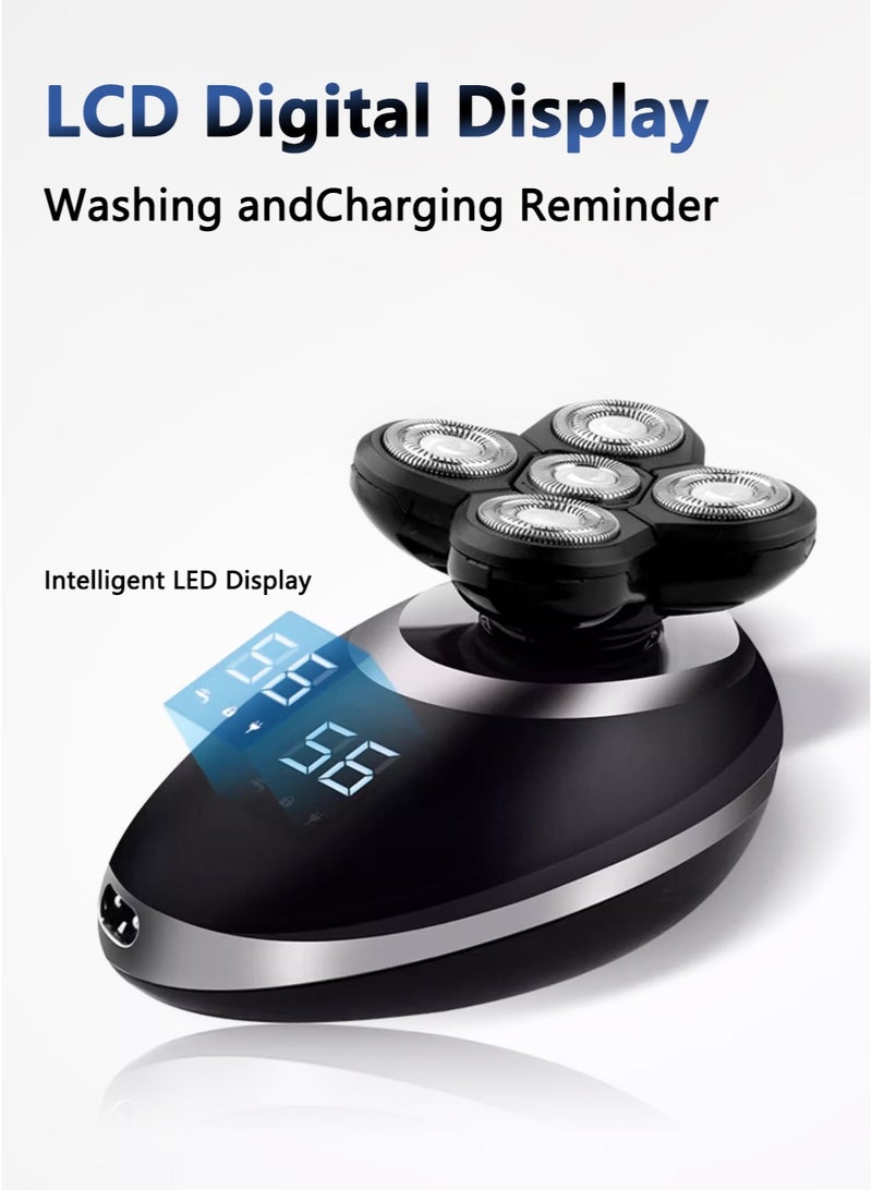 CAYGA Bald Head Shaver 5-in-1 Electric Shaver Kit for Men Multifunctional Rotary Head & Face Grooming Kit Waterproof USB Rechargeable Cordless with LED Display - Image 4