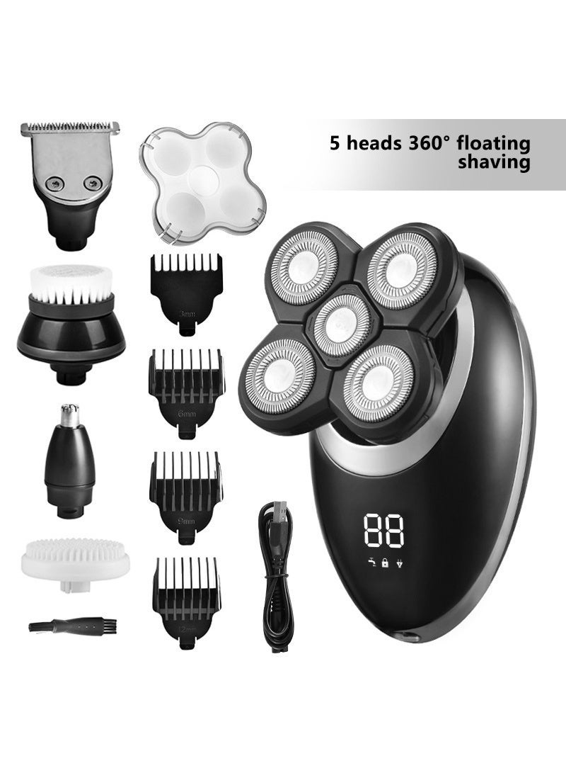 CAYGA Bald Head Shaver 5-in-1 Electric Shaver Kit for Men Multifunctional Rotary Head & Face Grooming Kit Waterproof USB Rechargeable Cordless with LED Display - Image 2