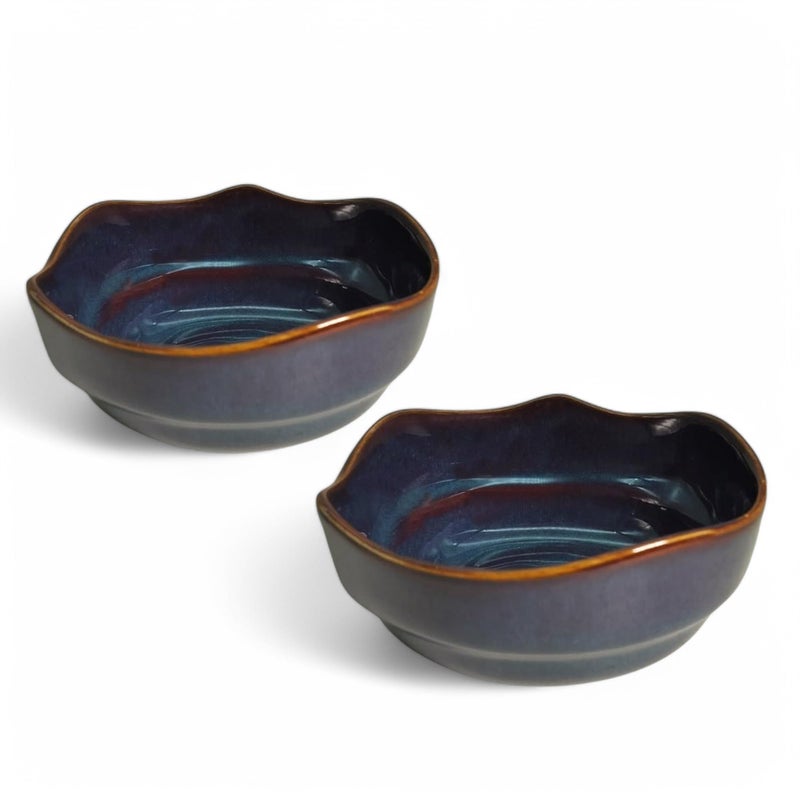 Lemon Tree Ceramic 2 pc Serving Snack Cereal Multipurpose Bowl Set in Reactive Glaze Finish (Dark Blue) - Image 3