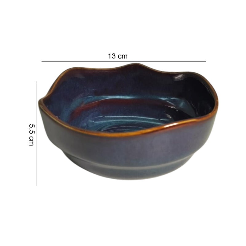 Lemon Tree Ceramic 2 pc Serving Snack Cereal Multipurpose Bowl Set in Reactive Glaze Finish (Dark Blue) - Image 4