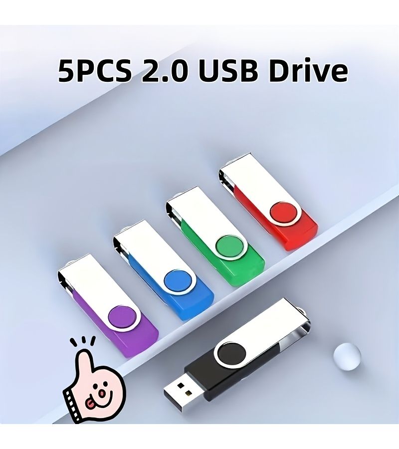أقراص USB 2.0 فلاش سعة 64 جيجابايت، مجموعة مكونة من 5 قطع بألوان متعددة، تصميم دوار عالي السرعة لتخزين البيانات، ذاكرة محمولة متوفرة لأجهزة الكمبيوتر المكتبية والمحمولة، هدايا تجارية، نقل محمول. - Image 4