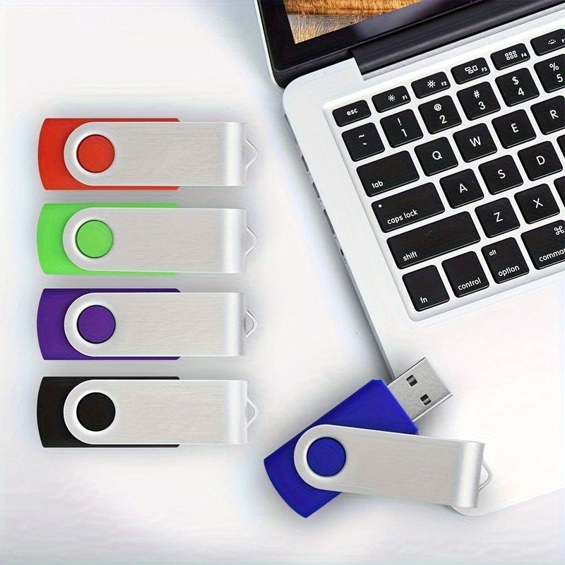 أقراص USB 2.0 فلاش سعة 64 جيجابايت، مجموعة مكونة من 5 قطع بألوان متعددة، تصميم دوار عالي السرعة لتخزين البيانات، ذاكرة محمولة متوفرة لأجهزة الكمبيوتر المكتبية والمحمولة، هدايا تجارية، نقل محمول. - Image 2