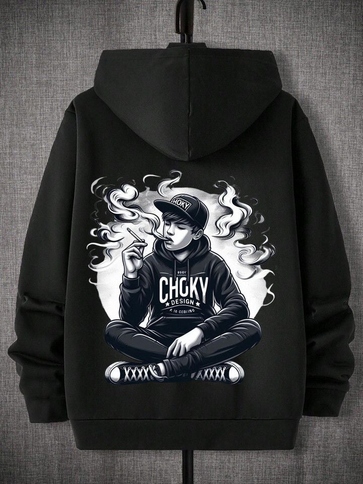 DIVIS Oversized Black Graphic Hoodie for Men - Image 1