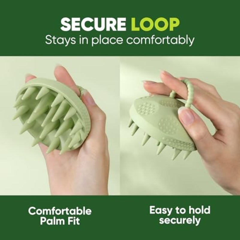 Shampoo - Soft Silicone ber for Wet and Dry Hair - Shower Finger Loop - Nail-Friendly Head ber for Women and Men - Green - Image 4