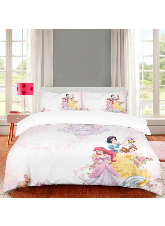 Cartoon Disney Princess pattern bedding three-piece set of soft microfiber polyester sheets including cover and two pillowcases (size 150cmX200cm) - Image 1