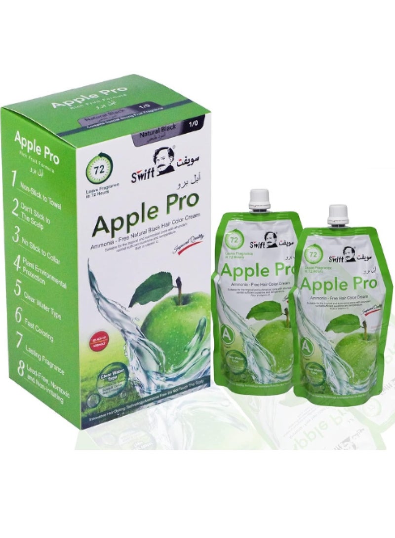 Swift Apple Pro Advanced Formula 100% Grey Coverage Hair Dye Cream Natural Black 1/0 500 + 500 ml - Image 1