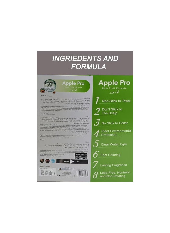 Swift Apple Pro Advanced Formula 100% Grey Coverage Hair Dye Cream Natural Black 1/0 500 + 500 ml - Image 3