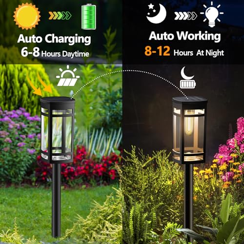EXCMARK 16 Pack Solar Lights Outdoor Waterproof for Garden Pathway Walkway Driveway Yard Lawn Decorative Landscape Lighting. (Warm White Light, 16) - Image 5