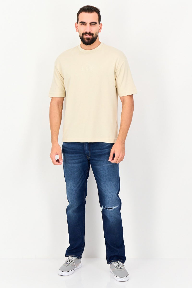 Blank Essentials Men Crew Neck  Brand Logo Short Sleeve T-Shirt, Beige - Image 3