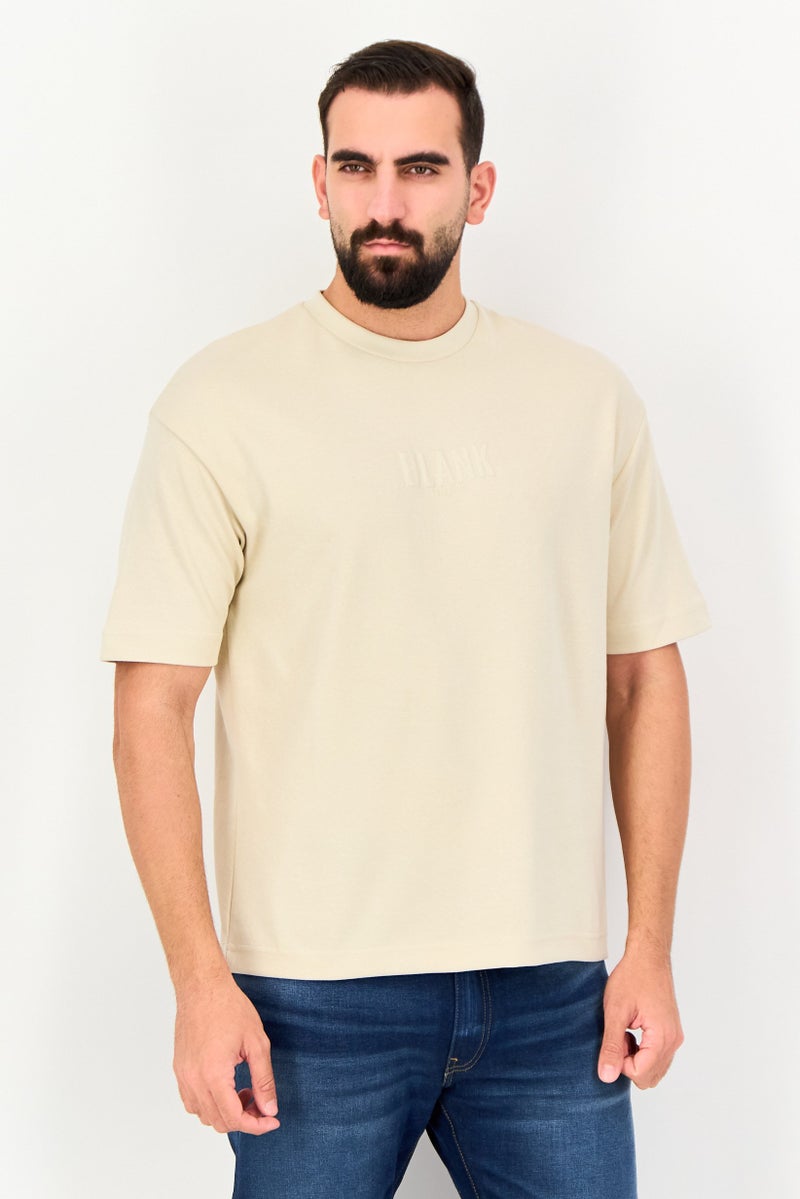 Blank Essentials Men Crew Neck  Brand Logo Short Sleeve T-Shirt, Beige - Image 1