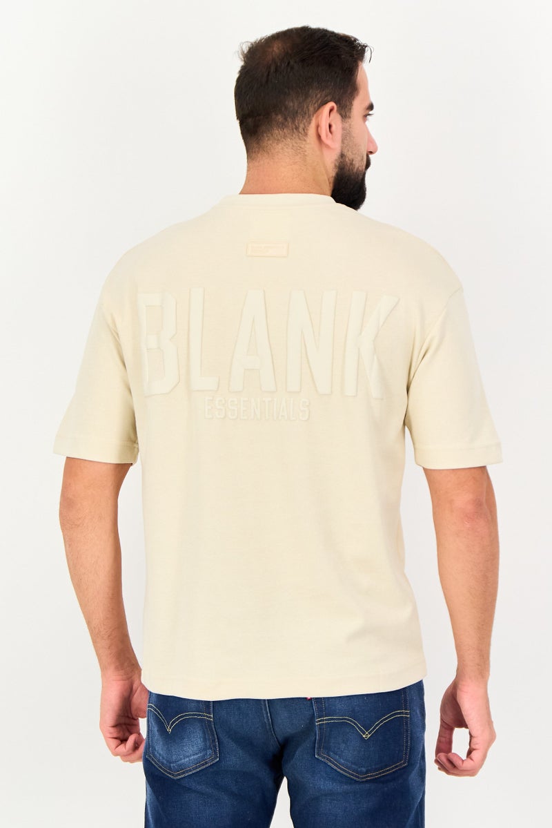 Blank Essentials Men Crew Neck  Brand Logo Short Sleeve T-Shirt, Beige - Image 2