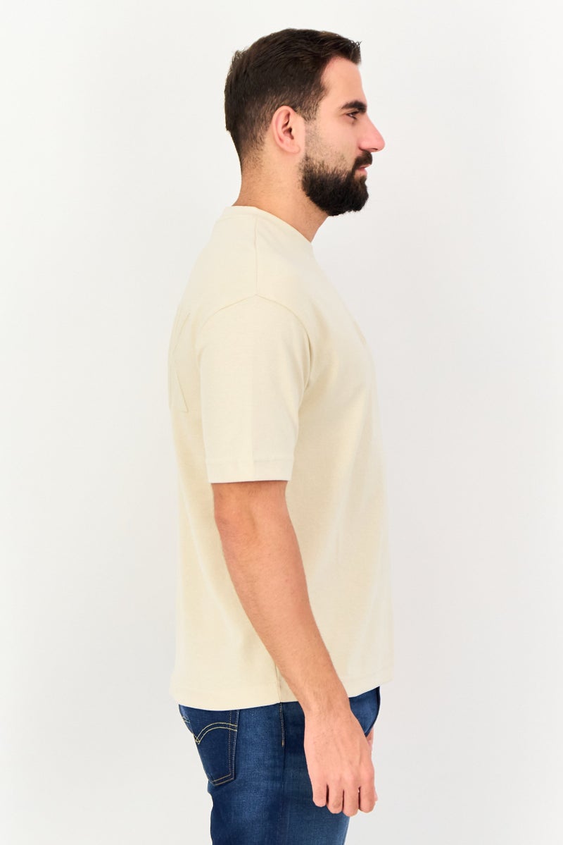 Blank Essentials Men Crew Neck  Brand Logo Short Sleeve T-Shirt, Beige - Image 4