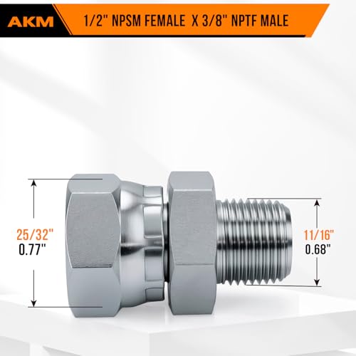 AKM Straight Hydraulic Hose Adapter Fittings 14040806 1214 NPT Male Pipe x 3818 NPSM Female Pipe Swivel Connectors x 5 pack - Image 3
