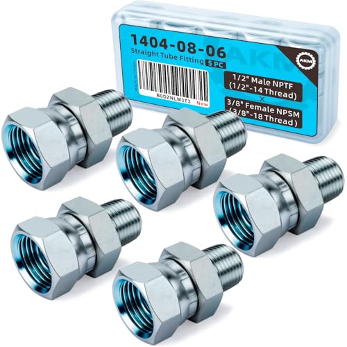 AKM Straight Hydraulic Hose Adapter Fittings 14040806 1214 NPT Male Pipe x 3818 NPSM Female Pipe Swivel Connectors x 5 pack - Image 1