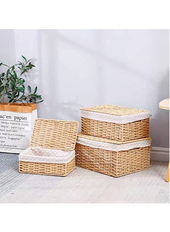 HOME TASTE Set of 3 Woven Storage Baskets for Shelves Rattan Organizer Boxes with Lid and Handles Wicker Shelf Basket for Bedroom Living room - Image 5