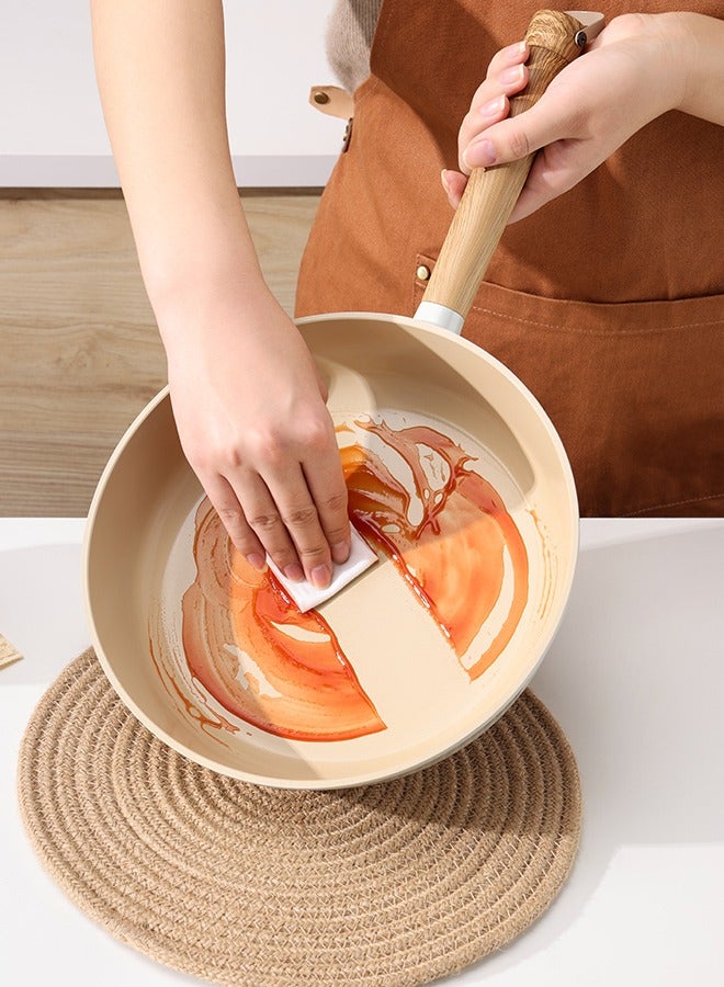 سنسارتي مقلاة سينسارتي باسكا سيراميك غير لاصقة، 28 سم، مع غطاء زجاجي، أدوات طهي صحية، مجموعة طهي مطبخ غير سامة، آمنة للاستخدام في غسالة الأطباق والفرن، خالية من مركبات PFA/Ptfe/Pfoa، بيضاء - Image 3