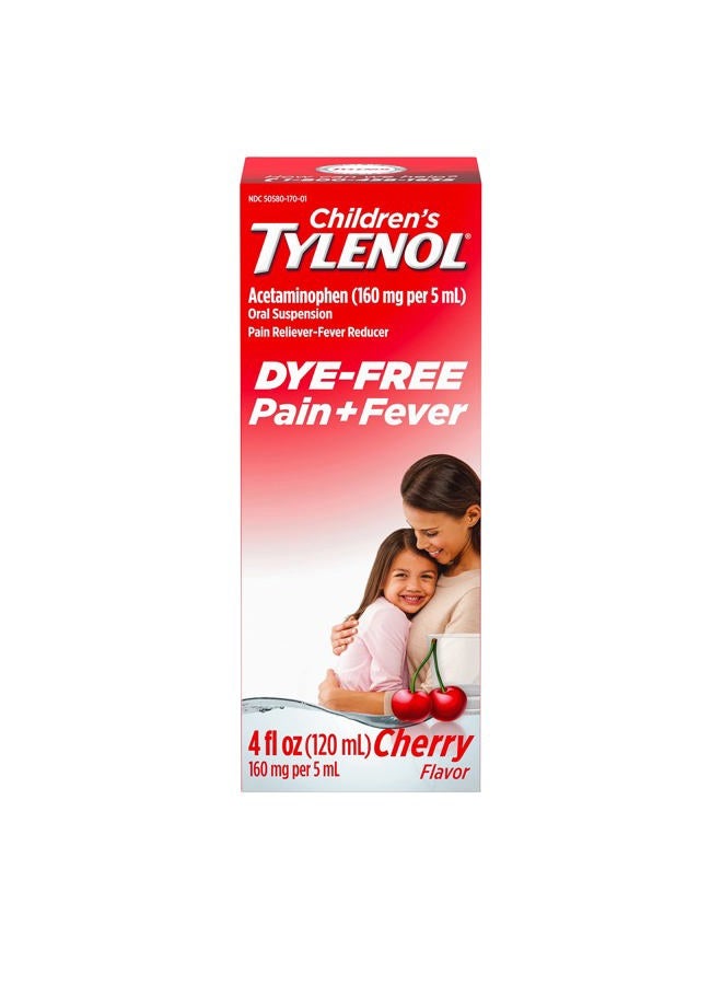 Tylenol Children's Liquid Oral Suspension Pain Reliever & Fever Reducer with Acetaminophen, Aspirin-, Ibuprofen-, High Fructose Corn Syrup- & Dye-Free, Cherry, 4 Fl. Oz - Image 1