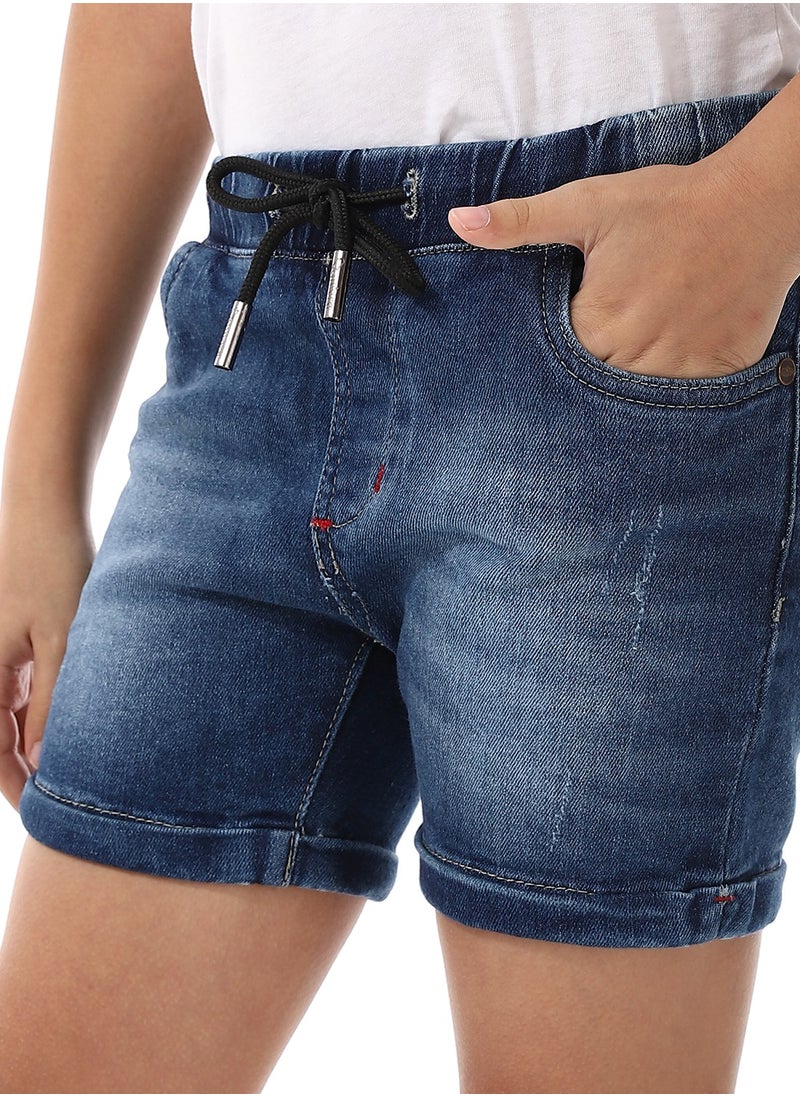 Andora Elastic Waist Boys Cotton Denim Short – Medium Blue  - Image 4