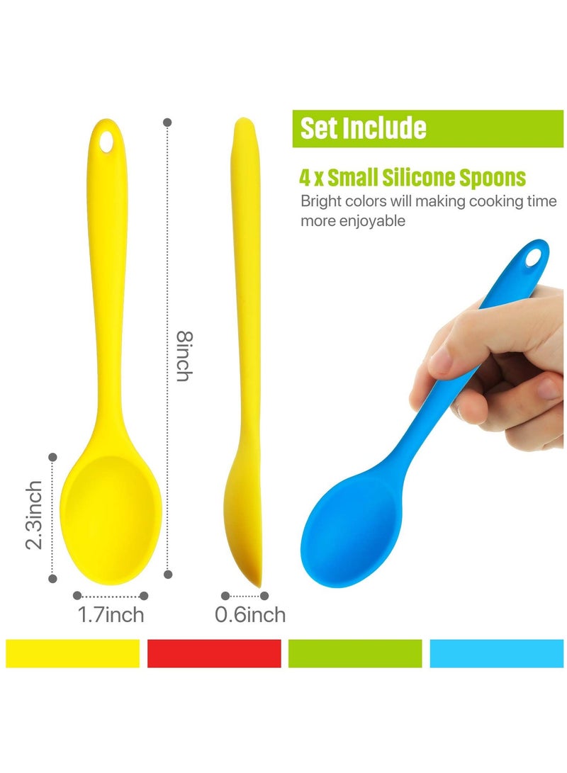 الأزرق جي دبليو 4 Pieces Small Multicolored Silicone Spoons, Nonstick Kitchen Spoon Serving Stirring for Cooking Baking Mixing Tools (Green, Yellow, Dark Red, Blue) - Image 5