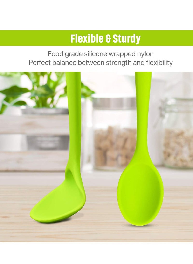 الأزرق جي دبليو 4 Pieces Small Multicolored Silicone Spoons, Nonstick Kitchen Spoon Serving Stirring for Cooking Baking Mixing Tools (Green, Yellow, Dark Red, Blue) - Image 3