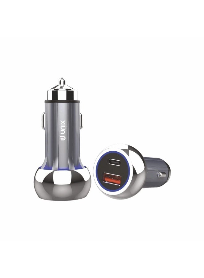 يونيكس شاحن سيارة Unix UX-CC01 65W PD+USB - محول معدني للشحن السريع - Image 1