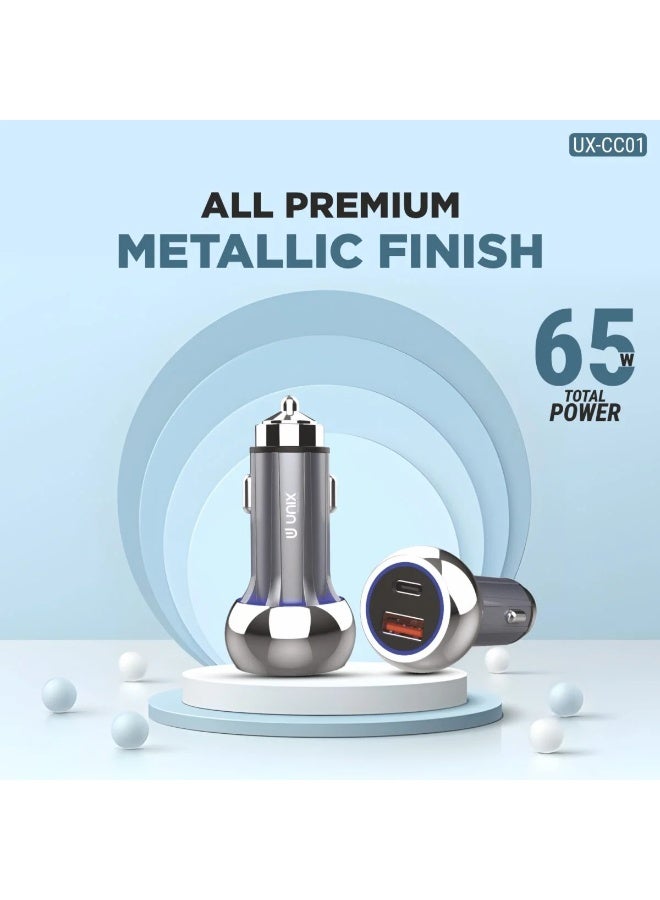 يونيكس شاحن سيارة Unix UX-CC01 65W PD+USB - محول معدني للشحن السريع - Image 2