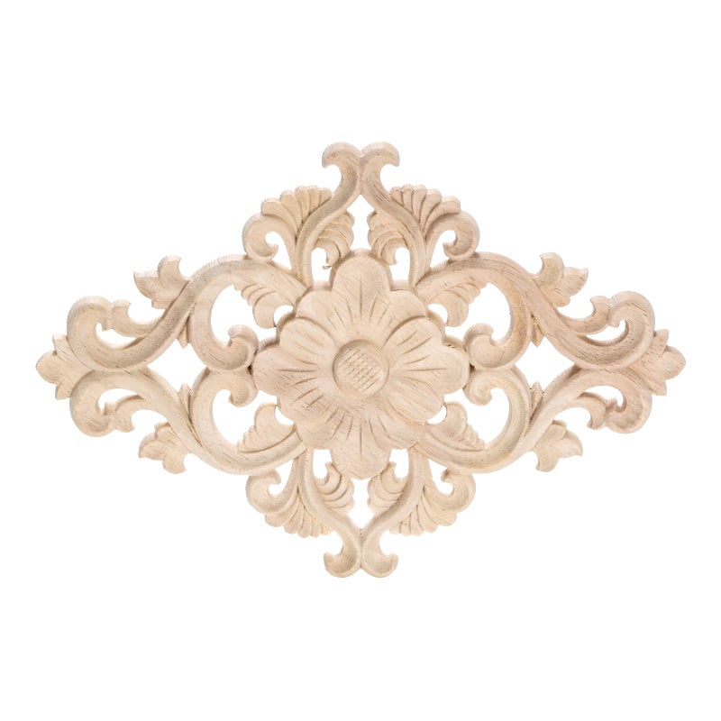 Wood Carved Appliques  1Pc Wooden Decorative Onlays  MUXSAM Unpainted Furniture Center Decals for Cabinet Dresser Bed Door Wall Wardrobe Ceiling Decoration Home DIY Project  25x15cm/9.84""x5.9""
