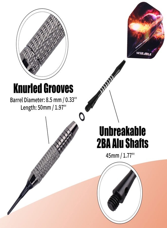 وين ماكس مجموعة سهام WIN.MAX ذات رؤوس بلاستيكية ناعمة - 12 قطعة بوزن 18 غرامًا مع 100 رأس سهم إضافي، و12 ريشة واقية، ومفتاح ربط للوحة سهام إلكترونية - Image 4