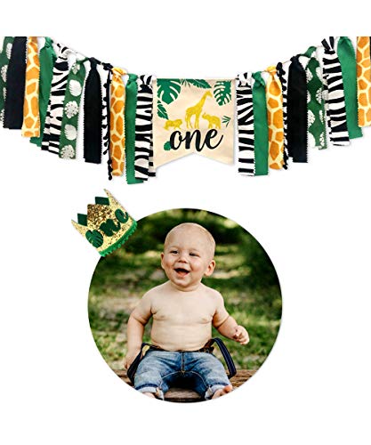 Pink Forest Wild One Baby 1st Birthday Decorations High Chair Banner Boys First Birthday Crown Glitter Cake Topper for Jungle Animal Theme - Image 5