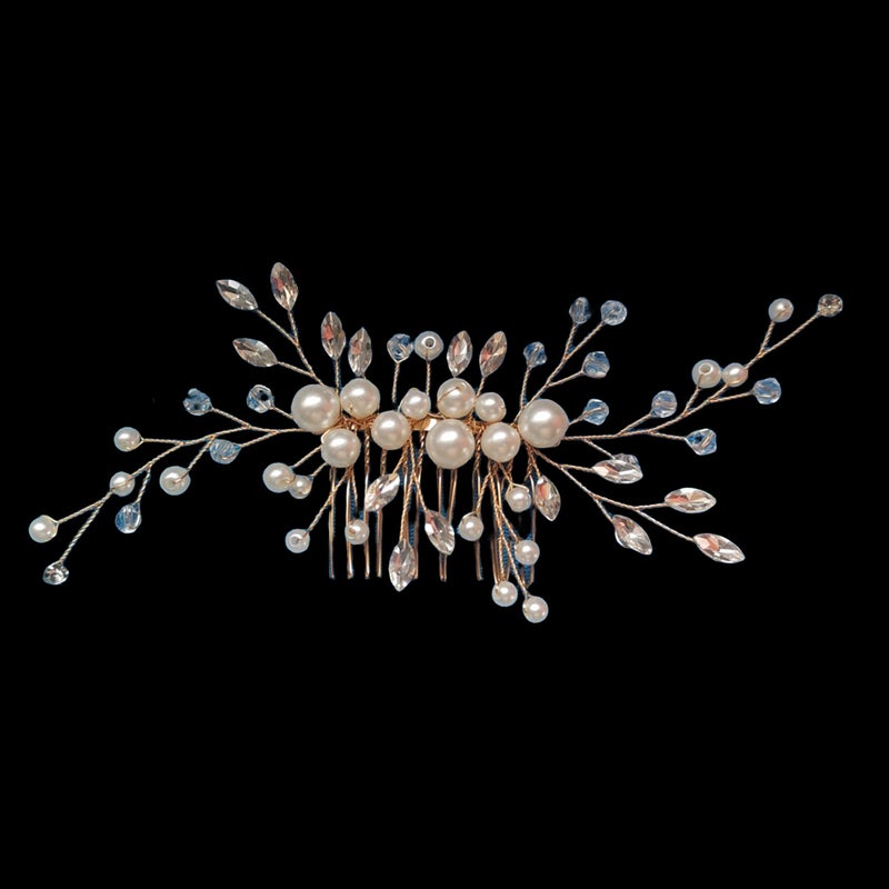 Elegant Pearl Hair Comb Bridal Crystal Headpiece silver Simplified Edition silver Simplified Edition