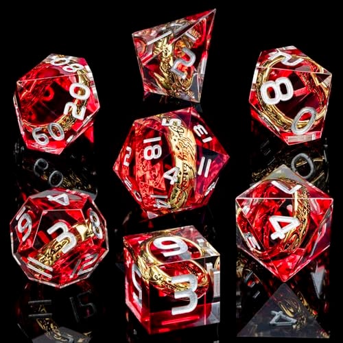 ORIFANTOU Magic Golden Ring DND Dice Set Sharp Edge Red Resin Dice with Box for Use with DD RPG Role Playing Games Lord D and D Polyhedral Dice Set - Image 5