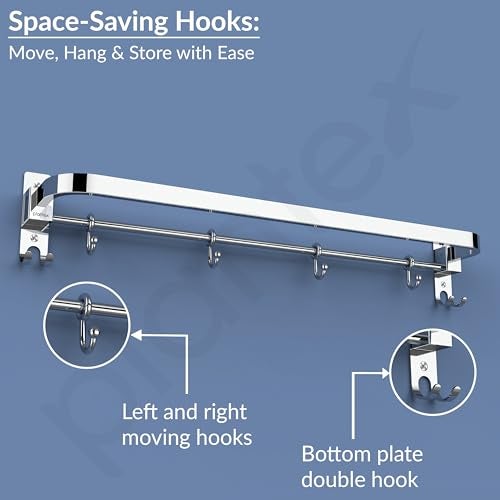 Plantex Anti Rust 304 Grade Stainless Steel Folding Single Towel Rod with Hooks/Towel Holder for Bathroom/Hanger/Stand/Bathroom Accessories - (24 Inch-Chrome) - Image 3