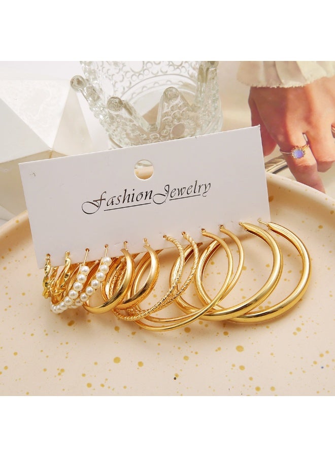 Gold Earring Set 6 Pieces - Dainty Studs & Hoop Earrings for Women, Versatile Daily Wear Jewelry - Image 1