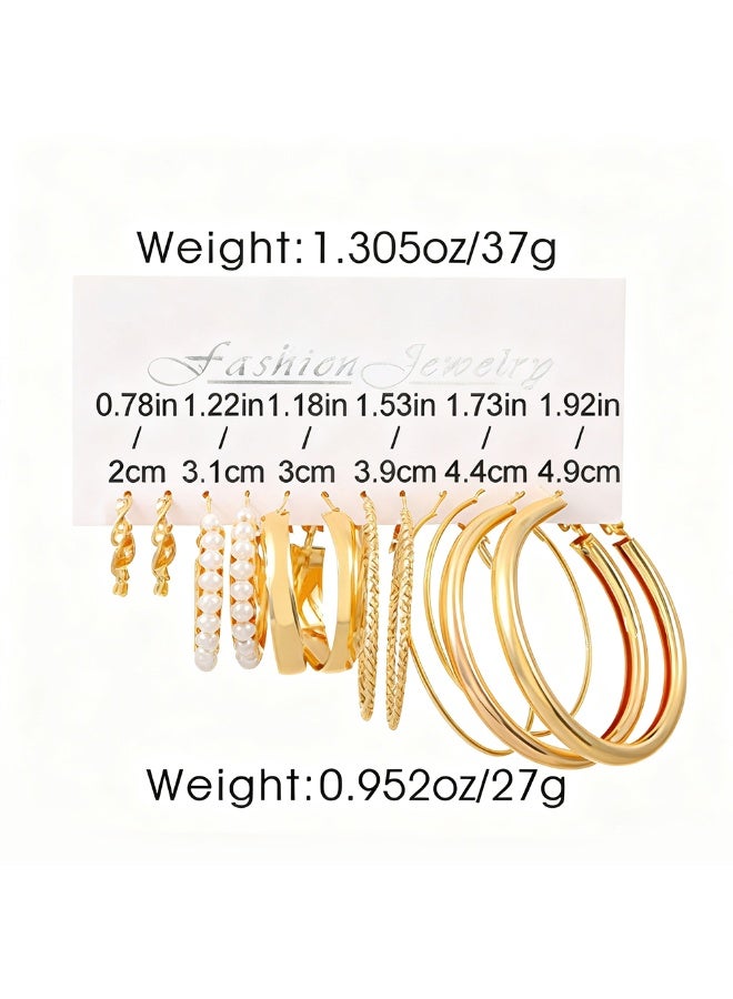 Gold Earring Set 6 Pieces - Dainty Studs & Hoop Earrings for Women, Versatile Daily Wear Jewelry - Image 2