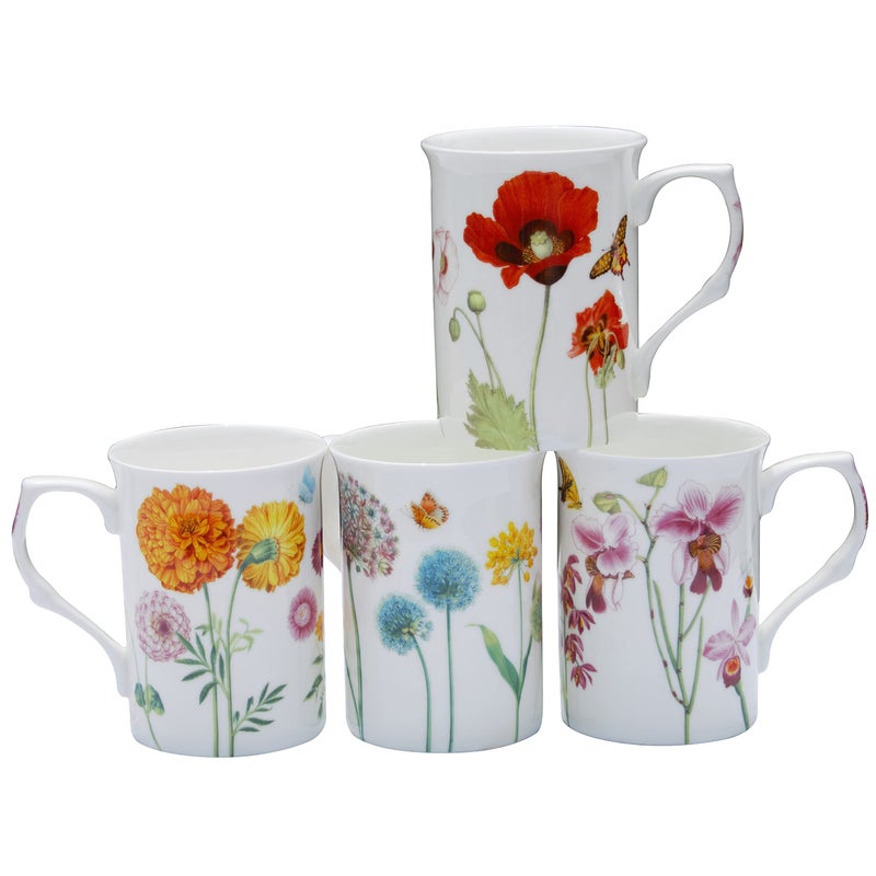 Grace Teaware Bone China Coffee Tea Mugs 9Ounce Assorted Set of 4 Wildflower Garden
