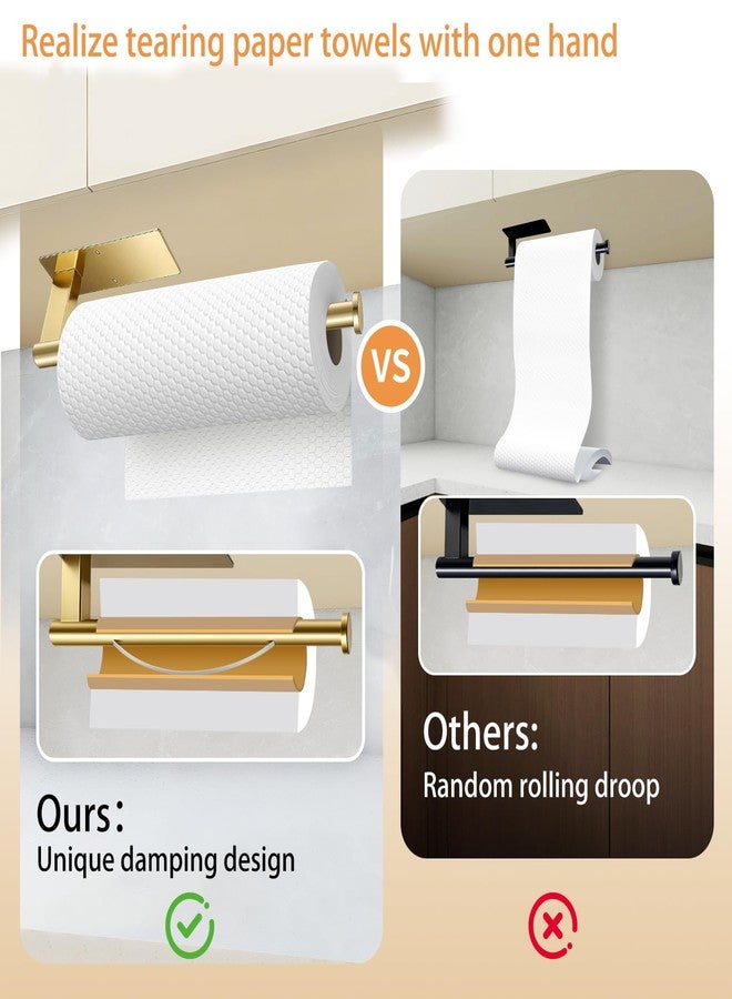 OBODING Paper Towel Holder Under Cabinet, Single Hand Operable Tearing Off Paper Towels with Damping Effect, Both Available in Adhesive and Screws, Stainless Steel (Gold) - Image 5