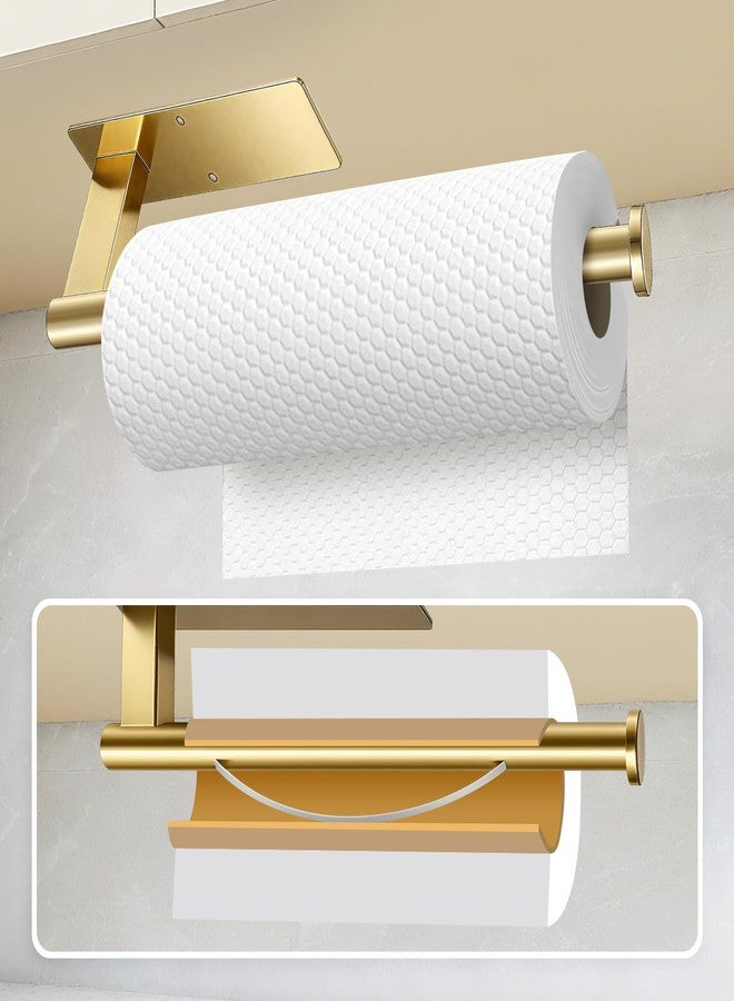 OBODING Paper Towel Holder Under Cabinet, Single Hand Operable Tearing Off Paper Towels with Damping Effect, Both Available in Adhesive and Screws, Stainless Steel (Gold) - Image 4