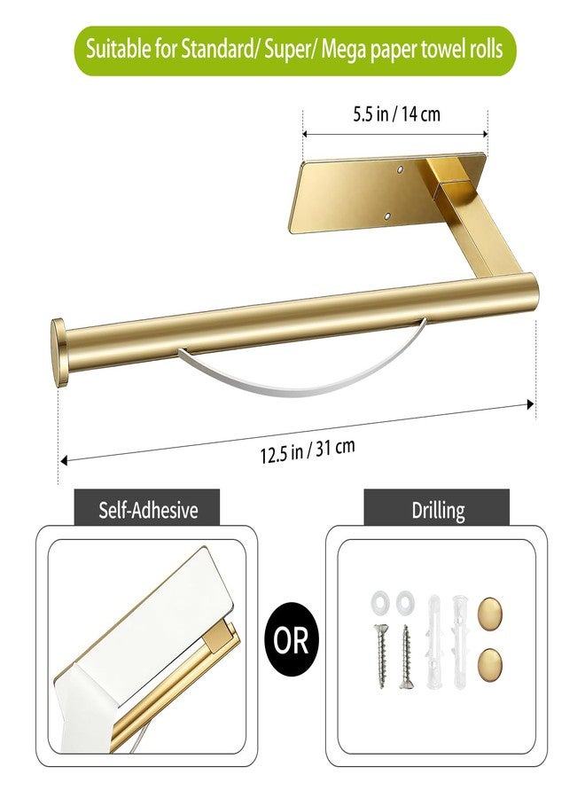 OBODING Paper Towel Holder Under Cabinet, Single Hand Operable Tearing Off Paper Towels with Damping Effect, Both Available in Adhesive and Screws, Stainless Steel (Gold) - Image 2