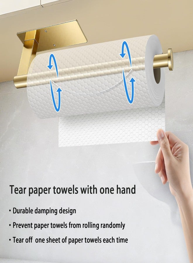 OBODING Paper Towel Holder Under Cabinet, Single Hand Operable Tearing Off Paper Towels with Damping Effect, Both Available in Adhesive and Screws, Stainless Steel (Gold) - Image 3