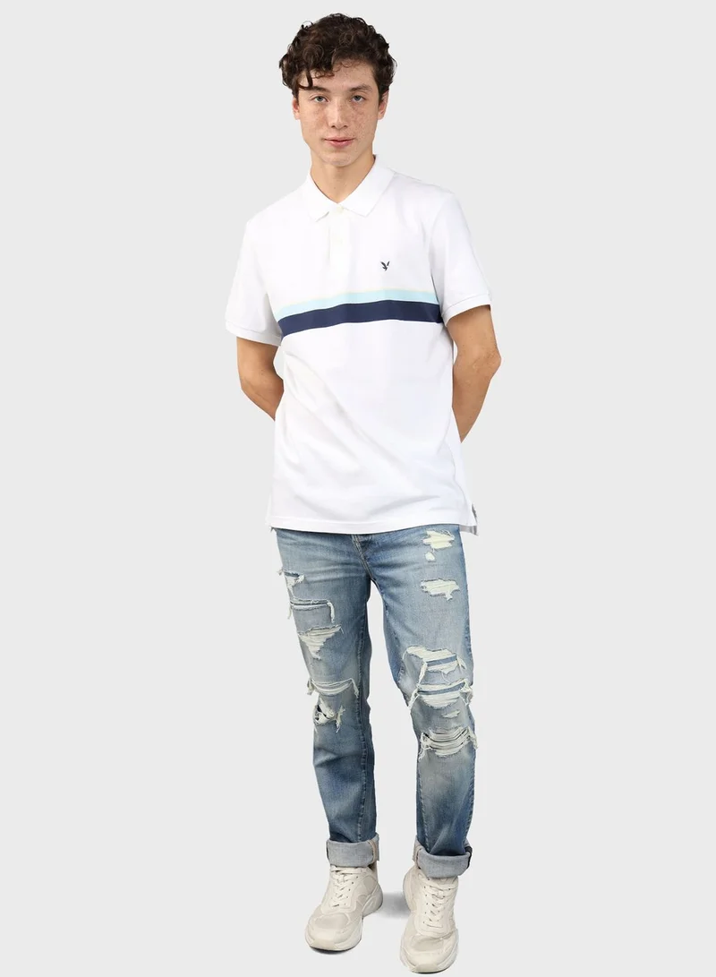 American Eagle Collered Logo Detail Polo Shirt