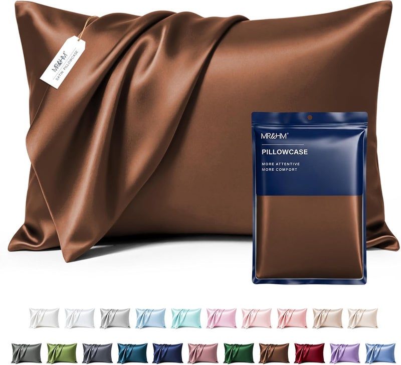 MR&HM Satin Pillowcase for Hair and Skin, Silk Satin Pillowcase 2 Pack, King Size Pillow Cases Set of 2, Silky Pillow Cover with Envelope Closure (20x40, Brown) - Image 1